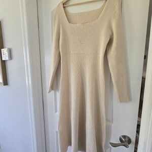 Elegant Cream Ribbed Knit Dress